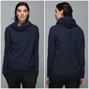 Lululemon Stress Less Hoodie Size 4 Heathered Navy Blue Funnel Neck Sweatshirt